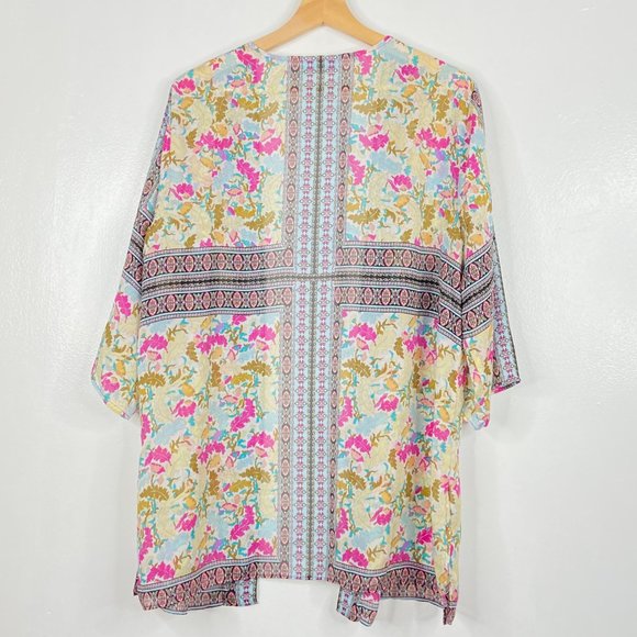 SUSAN GRAVER printed sheer woven cardigan Large - Picture 5 of 6